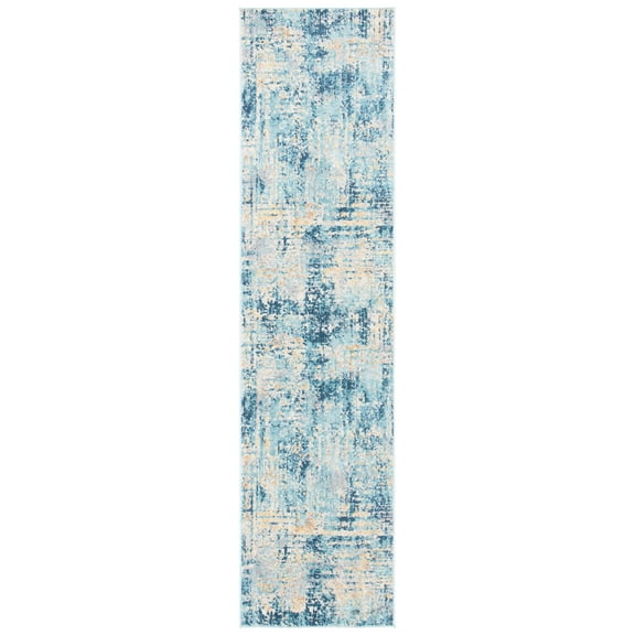 SAFAVIEH Aria Christian Distressed Runner Rug, Ivory/Blue, 2' x 8'