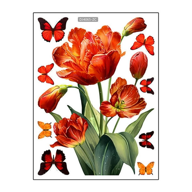 Pegatinas de ventana con diseño floral, arte de pared, calcomanías para puertas de vidrio, ventanas, decoración del hogar, pegatinas de pared colorida