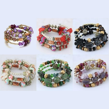 JINLUO 3-6Sets Bohemian Bracelets Stackable Stretch Bracelets Beaded Bracelets for Women, Adjustable Handmade Multilayer Colorful Stone Beads Acrylic Beaded Boho Bracelets Sets