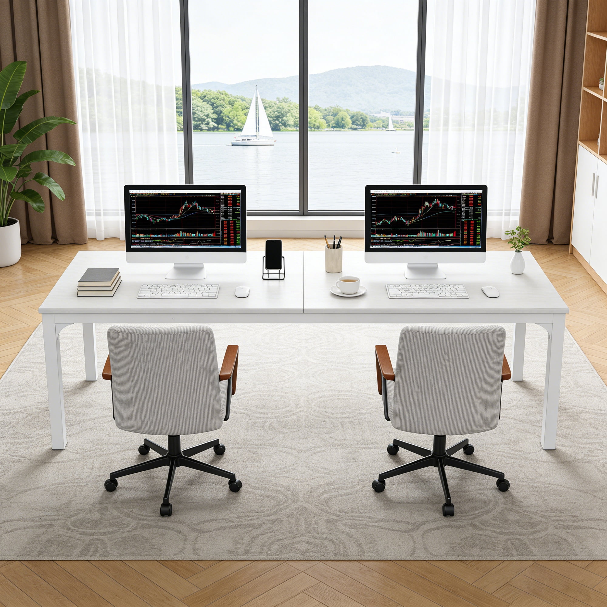 MAYEERTY 78.7" Extra Long Industrial Double Workstation Desk, 2-Person Home Office Desk with Heavy-Duty Metal Frame, 200lbs Capacity MDF Tabletop