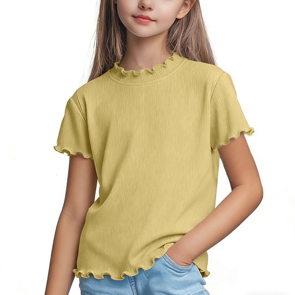 HOMADLES Girls T Shirts, Loose Fit Crewneck Short Sleeve Tops Summer Lightweight Shirt Yellow 4-5T
