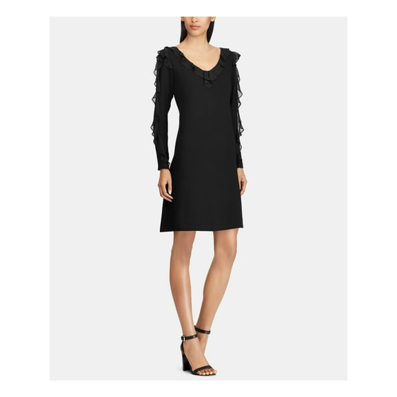 AMERICAN LIVING Womens Black Long Sleeve V Neck Above The Knee Cocktail A-Line Dress 6