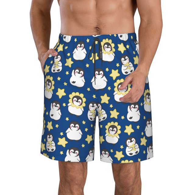 Balery Star Penguin Traje de Baño Estilo Hawaiano para Hombre, Shorts de Secado Rápido con Bolsillos-X-Large