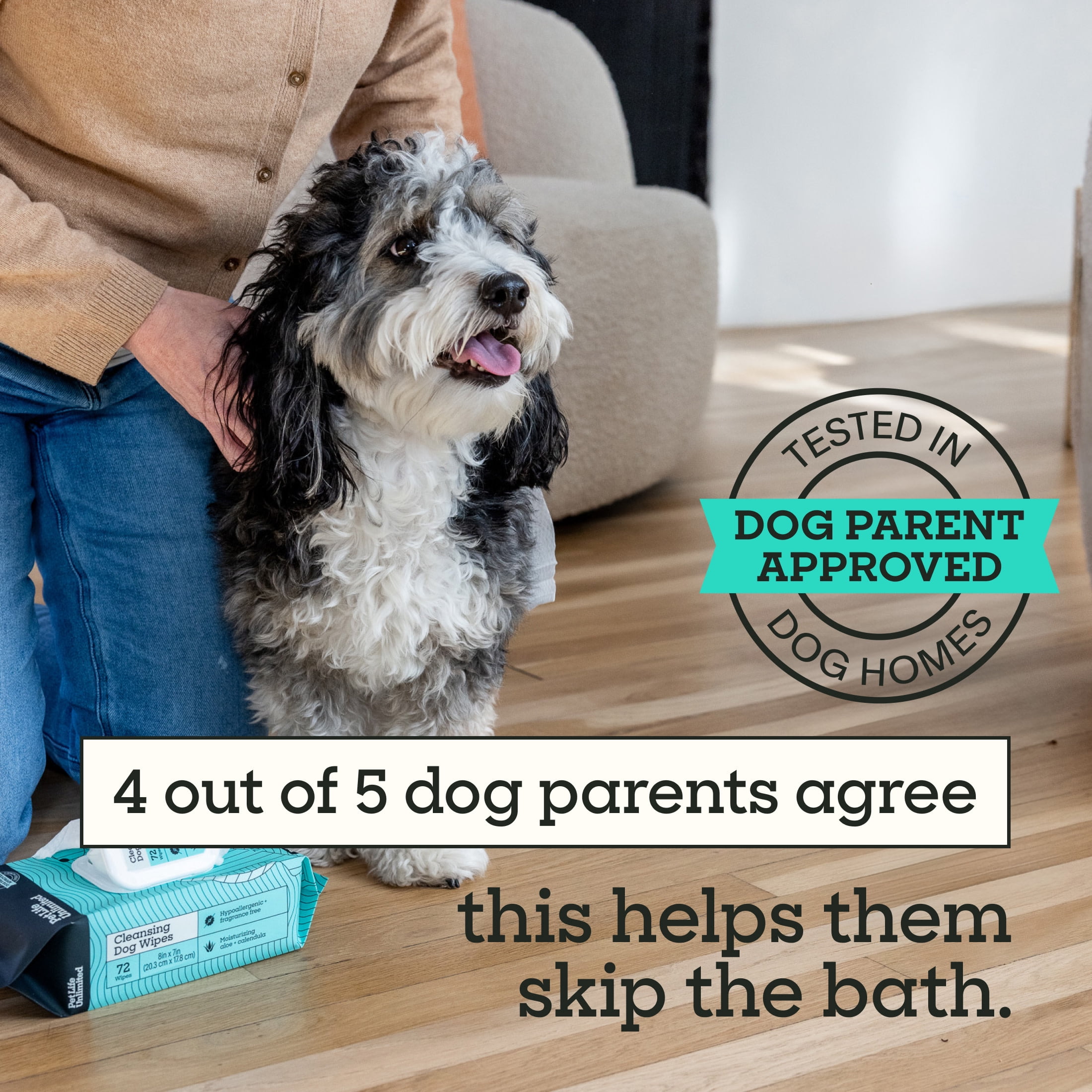 (4 pack) Pet Life Unlimited Cleansing Dog Wipes, 72ct, Fragrance Free