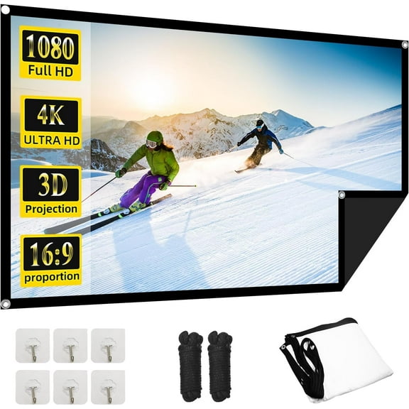 60 Inch Projector Screen, 4K 16:9 HD Portable Projection Movie Screen, Anti-Crease Indoor Outdoor, Simple Install, Easy Carrying for Camping, RVing, Outdoor Theater Nights