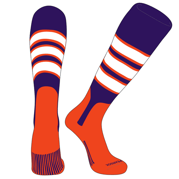 PEAR SOX OTC Baseball Softball Stirrup Socks (C, 7in) Purple, Orange, White, Orange (S)