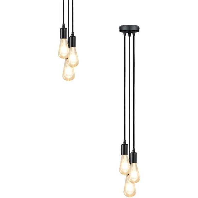 Lámpara colgante negra vintage Lámpara de suspensión 3 luces Accesorios E27 Lámparas de techo Luces colgantes de cuerda para sala de estar Restaurante Café