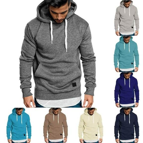 Momasggi Men's Casual Hoodies Solid Color Long Sleeve Drawstring Hooded Sweatshirt Fall Winter Warm Fleece Pullover Tops Outdoor Workout Gym Hoodie with Pockets Beige 3XL