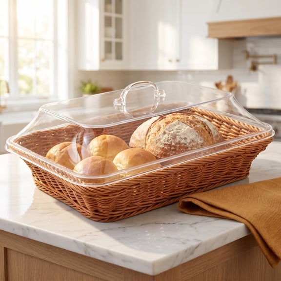 ChenHW Large Bread Basket with Lid – Imitation Rattan Wicker Tray for Fruit, Snacks & Bread