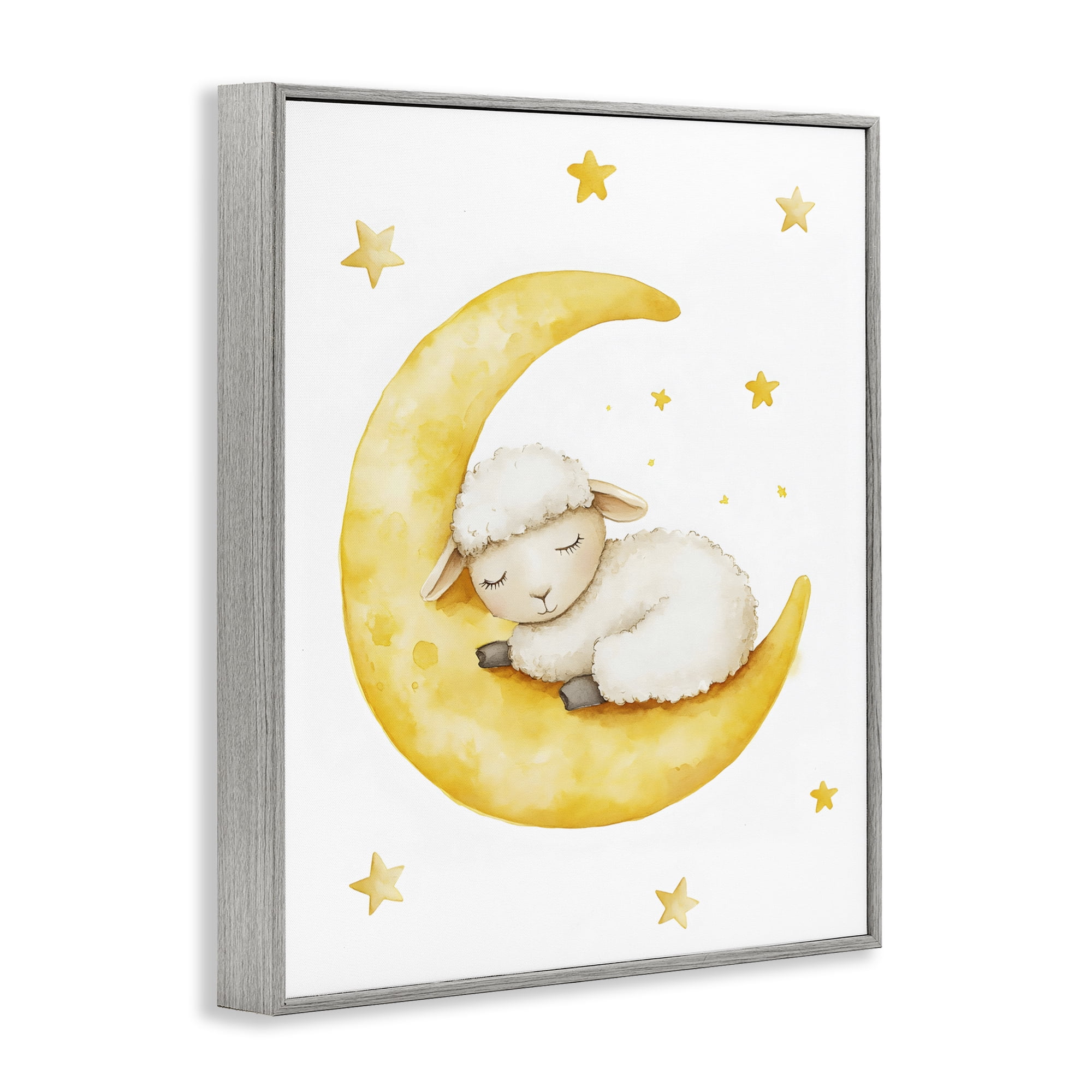 Stupell Industries Sleeping Sheep on Yellow Moon Gray Framed Giclee Art, design by LSR Design Studio