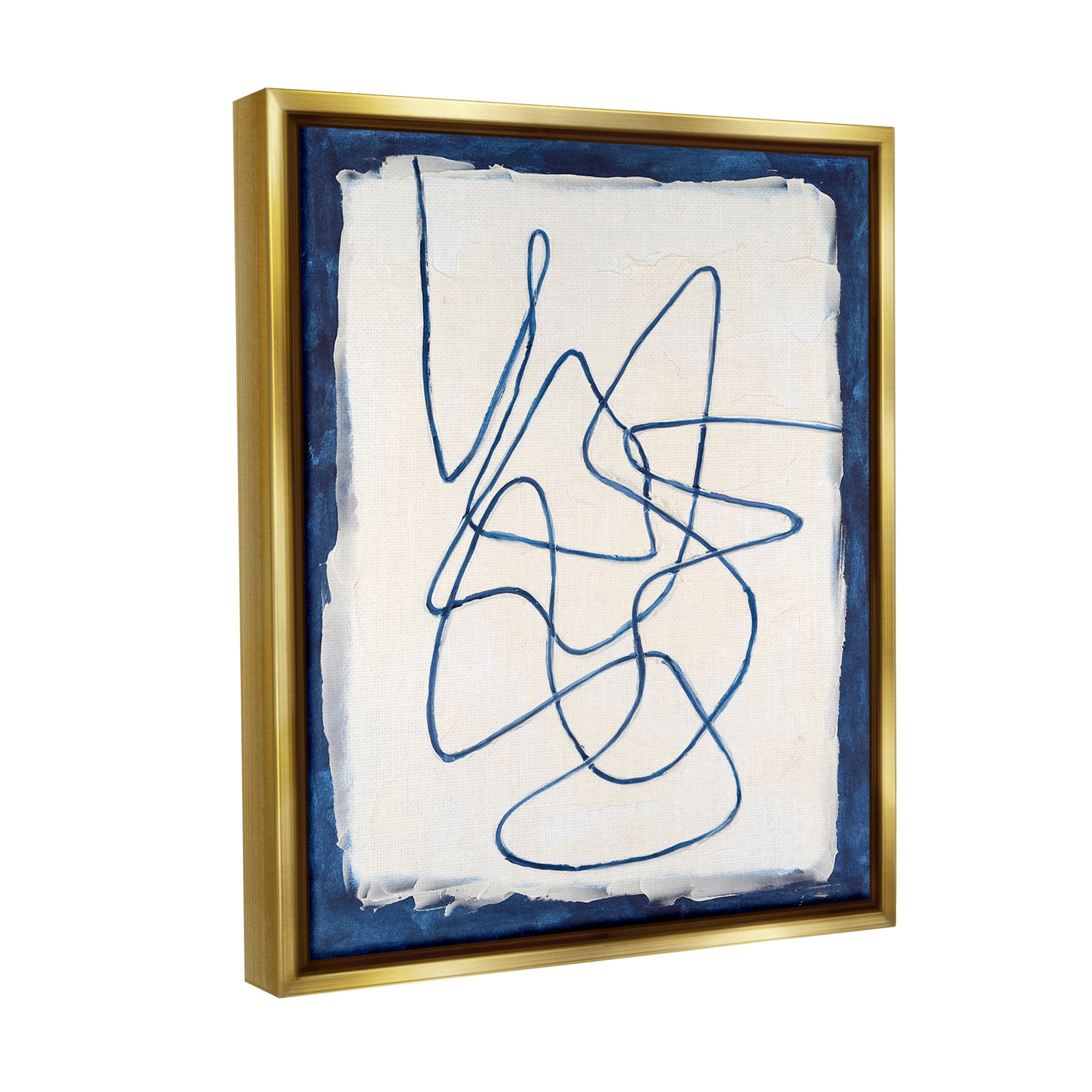 Stupell Industries Continuous Line Doodle Abstract Painting Gold Floater Framed Canvas Art Print Wall Art, 25 x 31