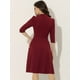 thumbnail image 3 of Vestido de tubo Allegra K Para Mujer Manga 3/4 Cuello Alto Elegante Línea A Vino Rojo M, 3 of 6