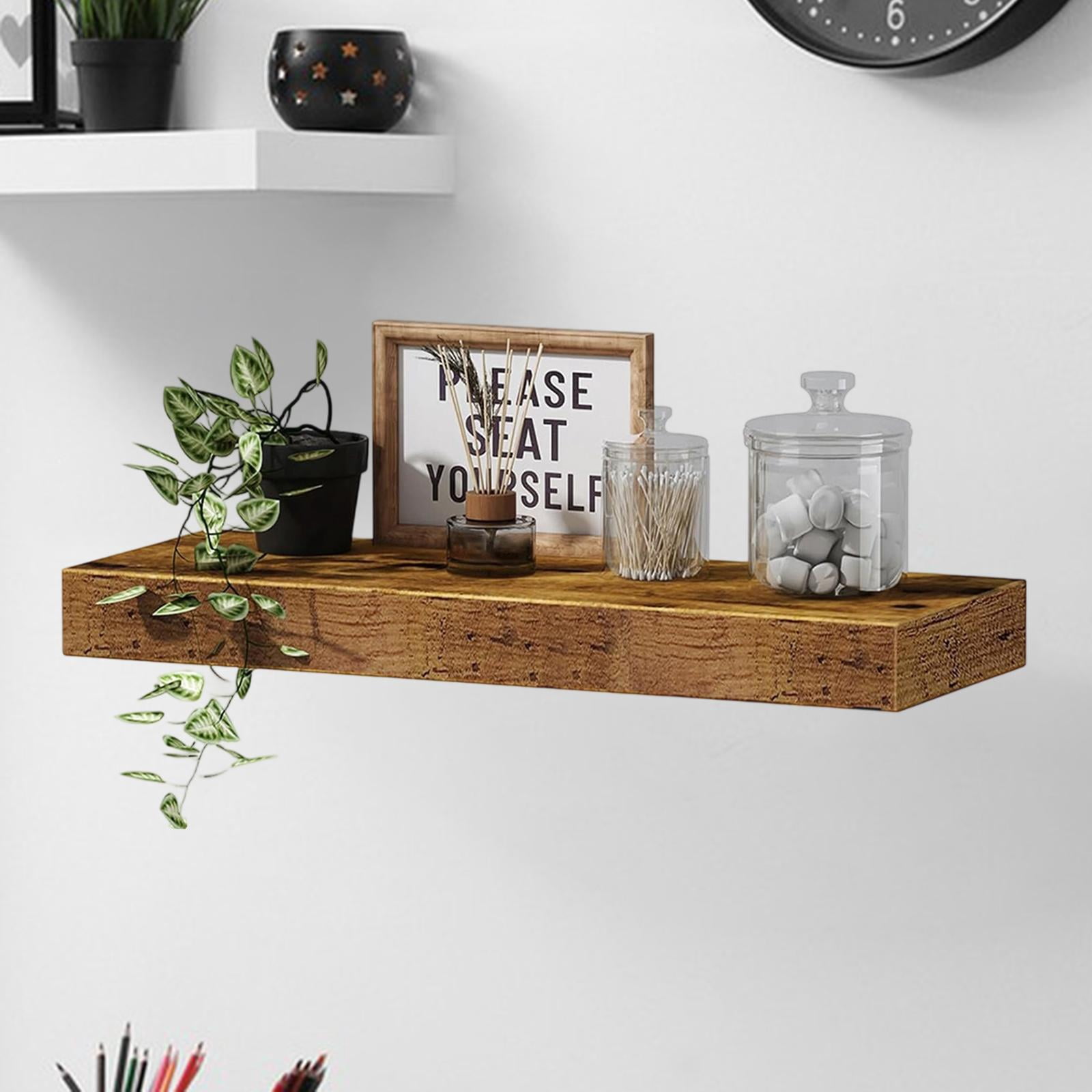 CarpNettore Float Shelf Rustic Hanging Minimalist Wood Wall Shelf with Invisible Bracket for Brown