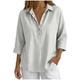 thumbnail image 3 of Cotton Linen Tops for Women - 2026 Summer Gauze Shirts Button Down V Neck Half Sleeve Blouses Dressy Casual Clothes, 3 of 10