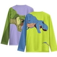 thumbnail image 2 of POLERO 2 Pack T-Rex Dinosaur Long Sleeve Shirts for Boy 7-8 Years Round Neck Lightweight Youth Undershirts Loose Kids Green Purple Tops Fall Basic Tee, 2 of 6