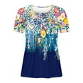 thumbnail image 5 of Frostluinai Women's Hide Belly Floral Shirts Short Sleeve Button V Neck Pleated Tshirts Casual Summer Tunic Tops Plus Size Beach T-Shirts, 5 of 5