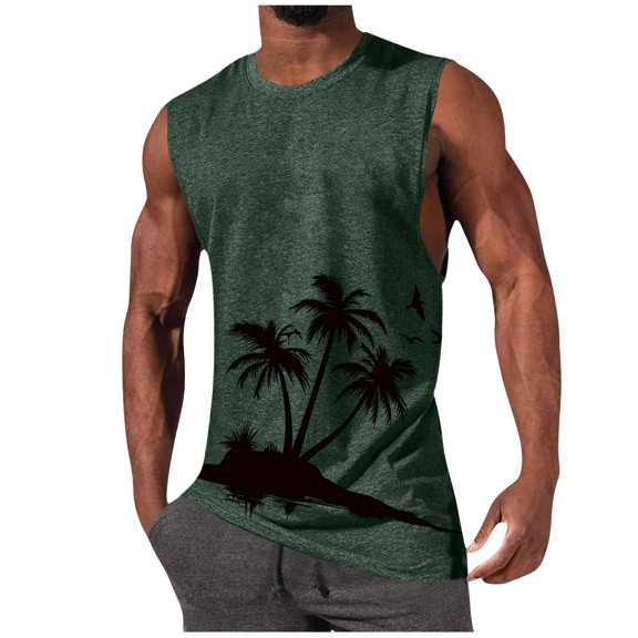 snilers Mens Summer Beach Tank Top Tropical Hawaiian Palm Tree Print Sleeveless Shirt Muscle Graphic Tees Vacation Shirts M