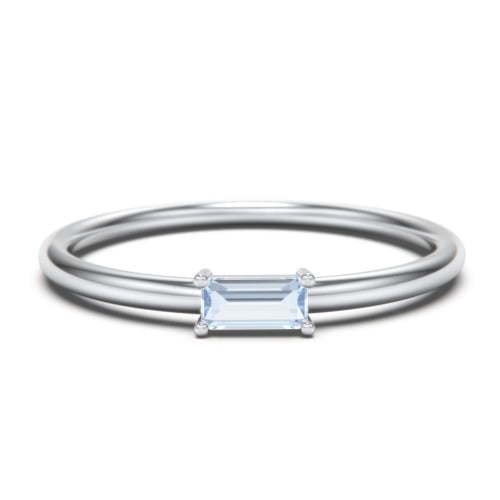East-West Stackable Baguette Birthstone Ring - Aquamarine (March)