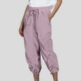 thumbnail image 2 of Fiaer,Plus Size Hiking Capri Joggers for Women,Women's Elastic Waist Pleated Pocketed Pants,Ladies Lightweight Lace up Loose Fit Spliced Trousers Light Purple XL, 2 of 6
