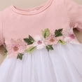 thumbnail image 6 of ZHUASHUM Baby Dress Short Sleeve Toddler Floral Ribbed Short Mesh Embroidered Tulle Gown Hairband Dress Princess Set Clothes Pink 12-18 Months, 6 of 8