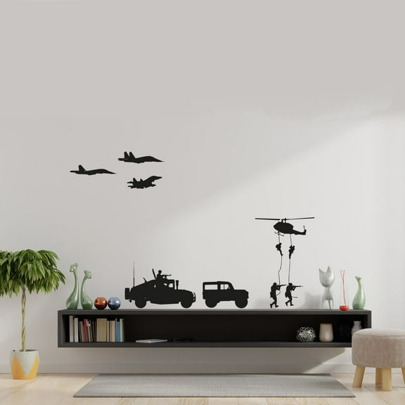 Military Swat Team Army Men Soldier Vehicle Parachute Wall Sticker Art Decal for Girls Boys Room Rooms Playroom Bedroom Gym House Home Decor Stickers Walls Art Vinyl Decoration Size (28x30 inch)