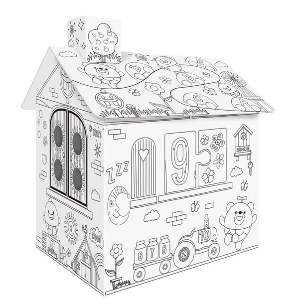 Cabane en carton à colorier maison