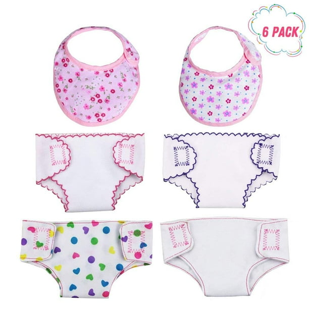 DC-BEAUTIFUL 4 Pcs Doll Diapers Doll Underwear and 2 Pcs Doll Bibs