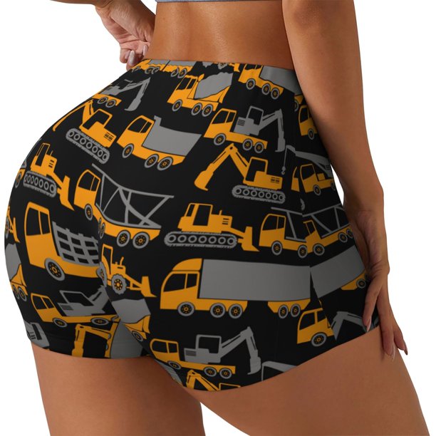 Fotbe Yellow Excavator Shorts Sin Costuras – Shorts Deportivos de Cintura Alta para Mujer, Elásticos para Gimnasio, Yoga, Running o Ciclismo-X-Large