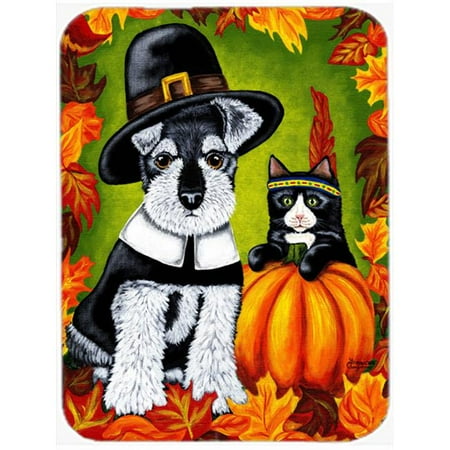 

Thanksgiving Friends Schnauzer Glass Large Cutting Board