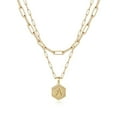 thumbnail image 1 of Colliers Initiaux Superposés pour Femmes, Collier Chaîne Trombone Simple Mignon Pendentif Lettre Hexagonale Collier Ras du Cou Initial Or Colliers Superposés pour Femmes, Or, 1 of 5
