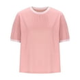 thumbnail image 5 of Itsame Summer Loose T-Shirt for Womens Solid Color Short Sleeved Tops New Solid Color Round Neck Blouses Pink Size M, 5 of 7