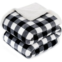 Sherpa Fleece Flannel Throw Blanket, Super Soft Warm Buffalo Plaid Plush Blankets and Throws, Lightweight Cozy Fuzzy Blanket for Couch Sofa Bed (Black, Throw 50" x 60")
