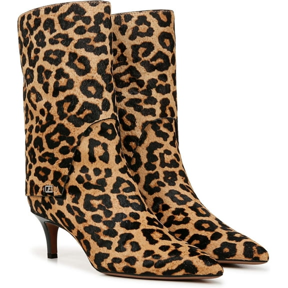 Franco Sarto Women's Alberta Pointed Toe Mid Calf Boot Camel Brown Leopard Print 8M