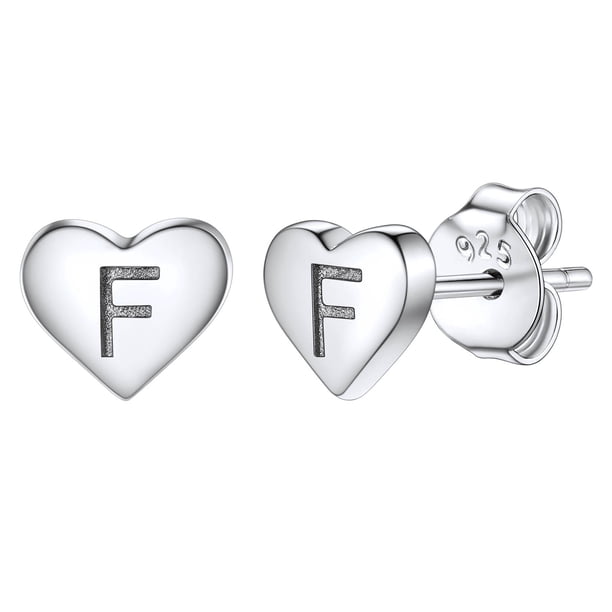Pendientes de corazón inicial Silvora tachuelas de plata esterlina hipoalergénicas mujer letra F regalo joyería cumpleaños día de la madre