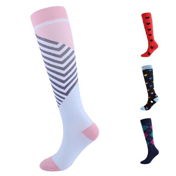 Xijirk Multicolor Heart Print Knee High Socks Color Block Toe Novelty Calf Socks Cute Casual Socks for Women Daily Outfits Pink,L