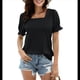 thumbnail image 3 of Tops para Mujer, Camisetas Informales de Verano con Cuello Cuadrado y Mangas con Volantes Negro S, 3 of 7
