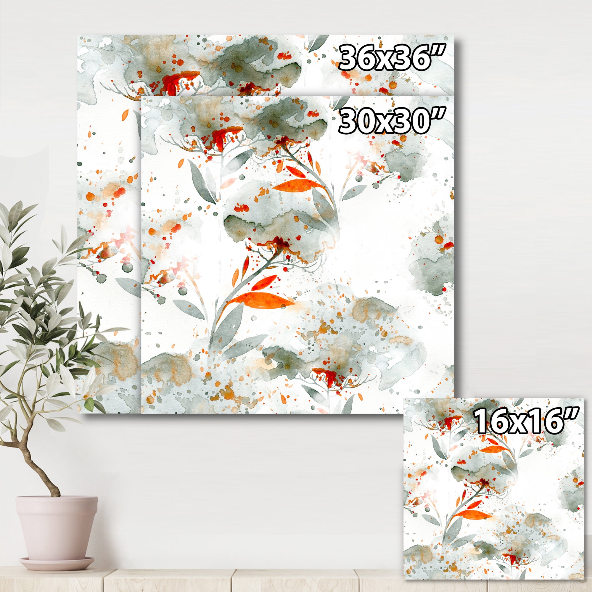 Designart ' Orange and Green Wildflowers I ' Modern Canvas Wall Art Print