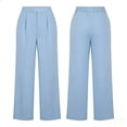 thumbnail image 6 of Cutuoiiu Women's Solid Color Wide Leg Pants High Waist Straight Trousers with Pockets for Work Office Daily Wear, 6 of 7