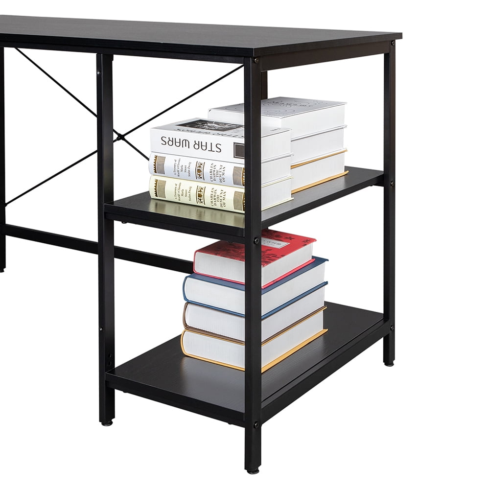 Private Jungle Writing Computer Desk 47", Home Office Study Desk with 2 Storage Shelves on Left or Right Side, Modern Simple Style Wood Table Metal Frame for PC Laptop Notebook