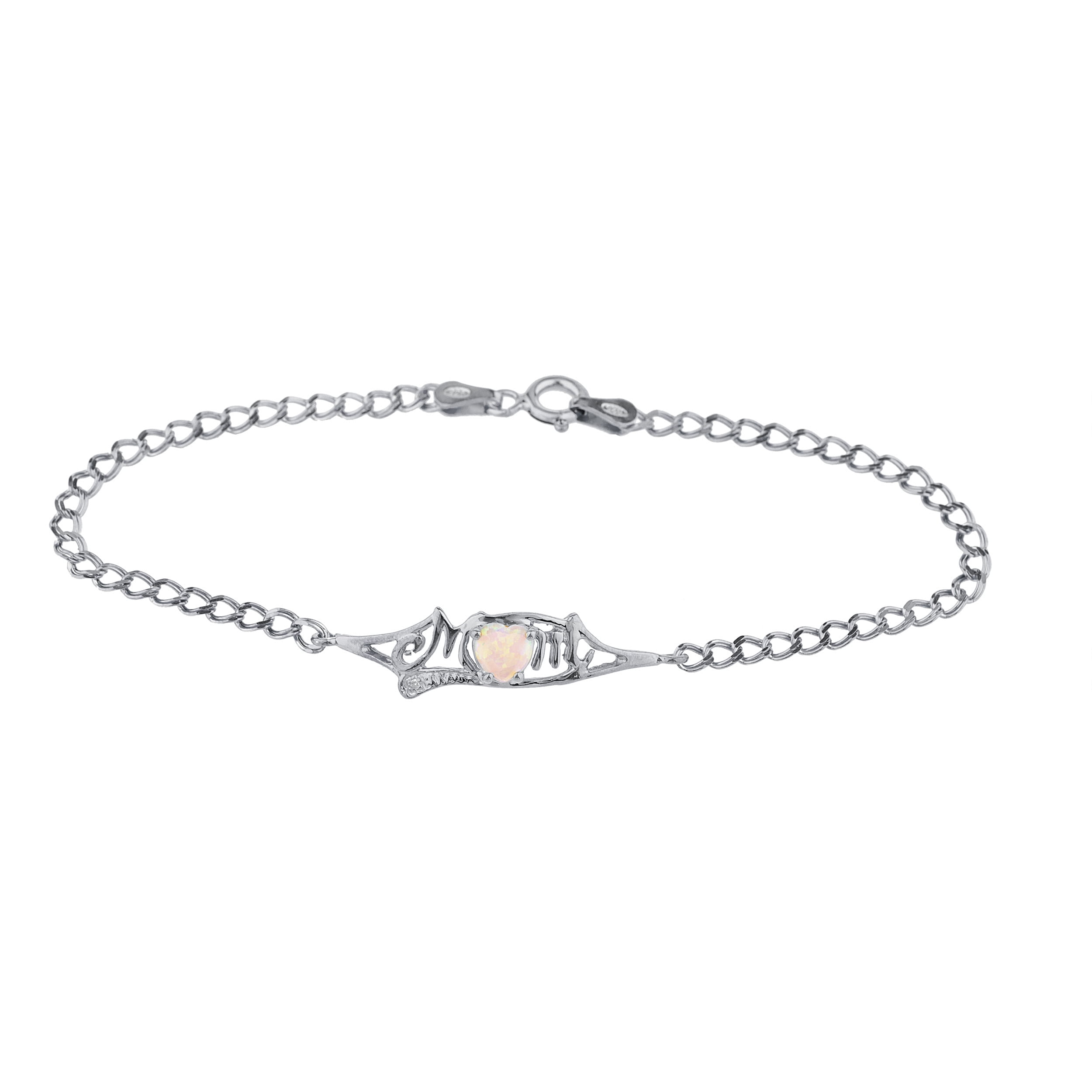 Pink Opal & Diamond Heart Mom Bracelet .925 Sterling Silver - Walmart.com