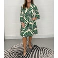 thumbnail image 2 of Women's Floral Print V Neck Ruffle Hem Lantern Long Sleeve Loose Fit Short Dress, 2 of 7
