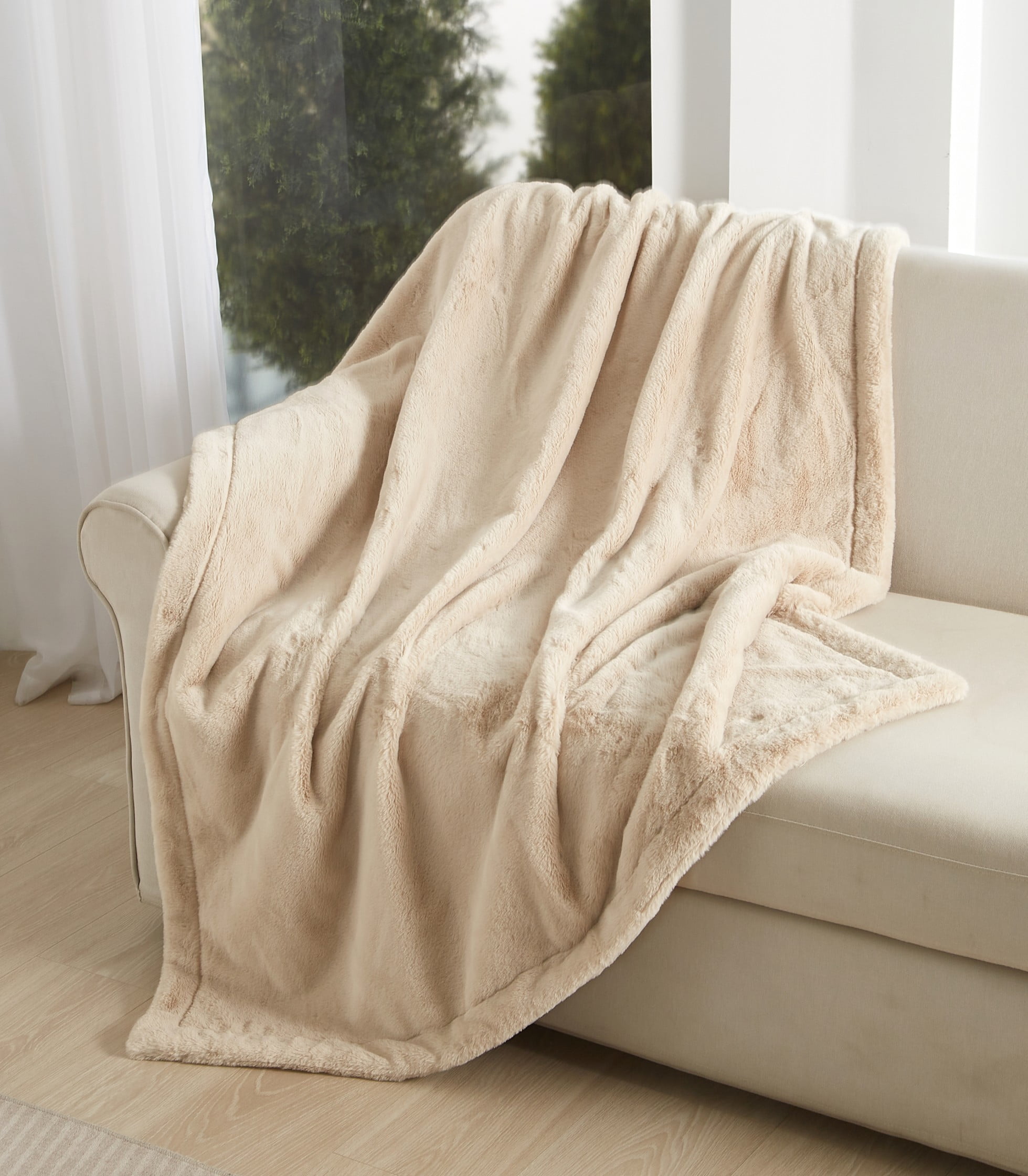 Cozy Haven Oversized Faux Fur Throw Blanket, Soft Beige, 50" x 72"