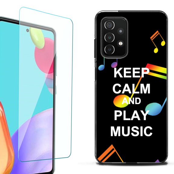 Slim-Fit Flexible TPU Gel Phone Case (black) for Samsung Galaxy A52 5G, with Tempered Glass Screen Protector, by OneToughShield ® - Keep Calm Music