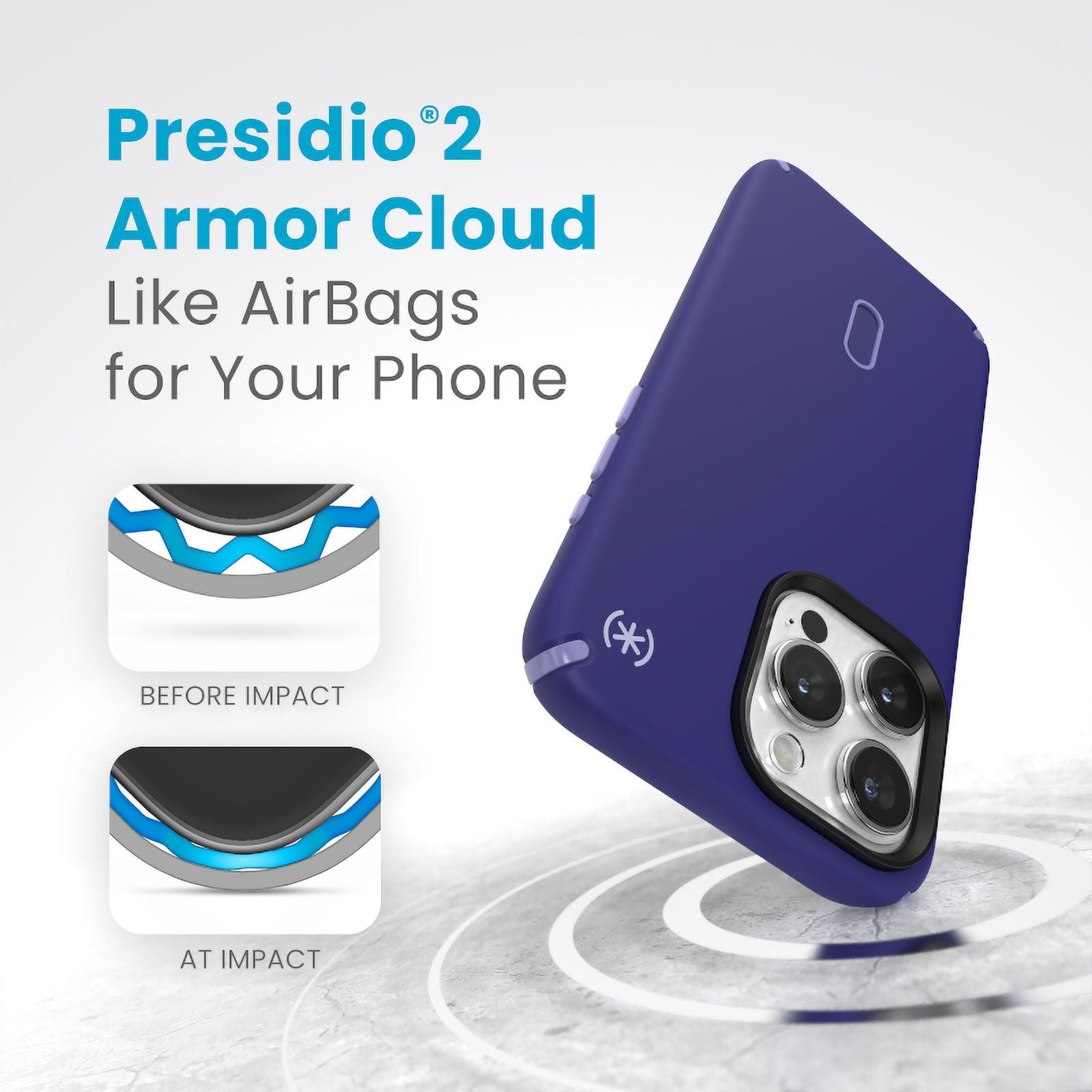 Speck iPhone 15 Pro Max Case-Presidio2 Pro-ClickLock-MagSafe-6.7 Inch Phone Case-Future Blue/Purple Ink/Sky Purple