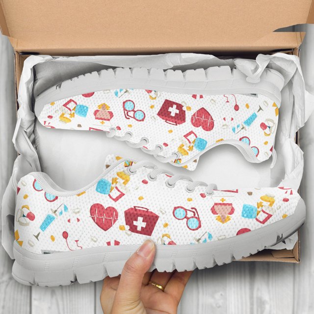 Zapatos planos de malla con cordones para mujer, zapatillas cómodas con estampado de dibujos animados, para correr, para hospital y enfermería