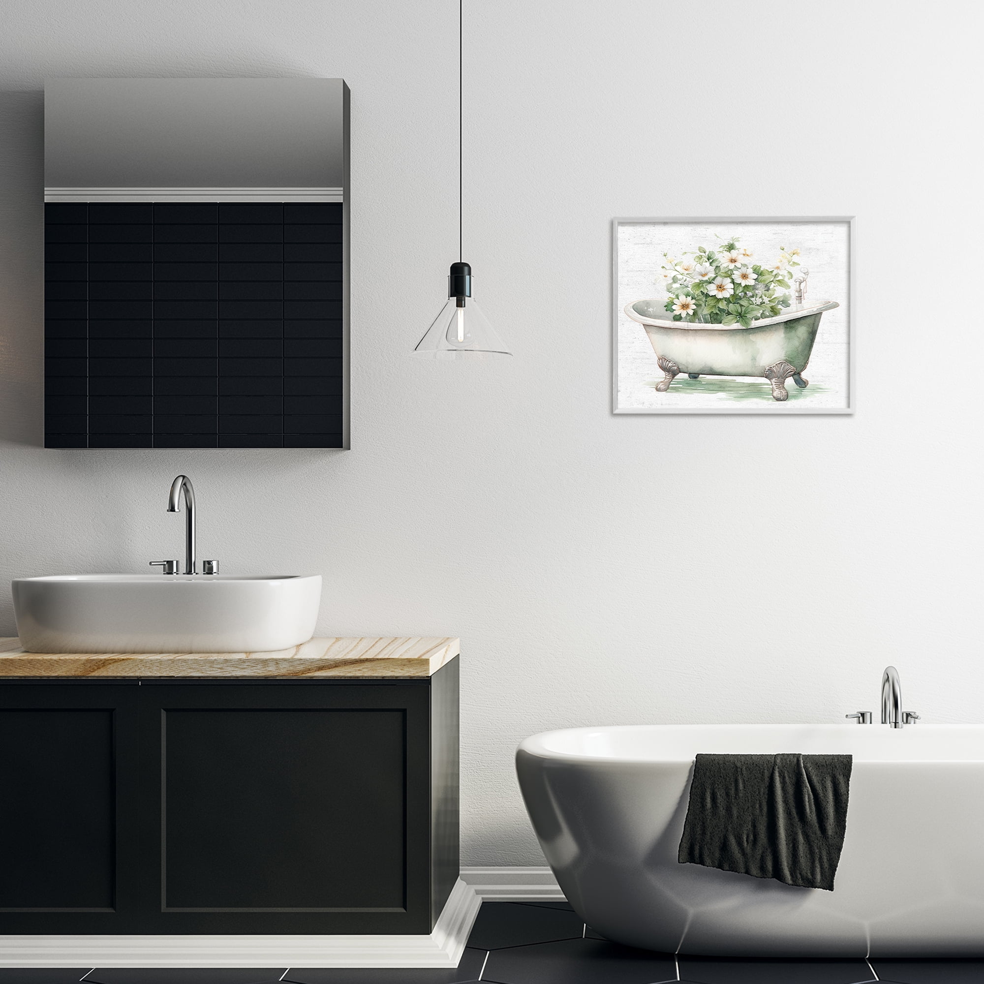 Boho Tub with Daisies White Framed Giclee Art, design by Lettered and Lined