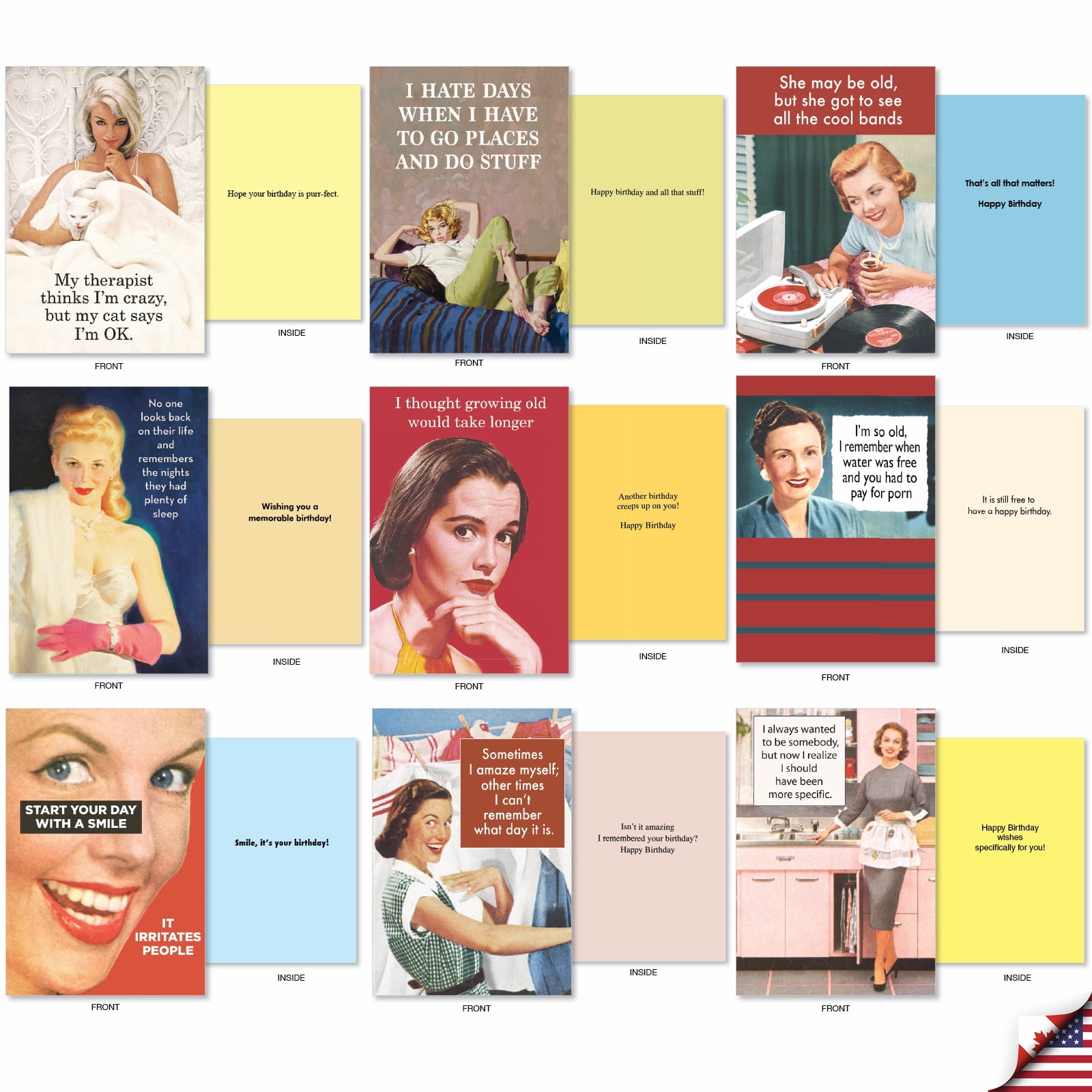 NobleWorks Ephemera Femme Festival - Pack of 36 Birthday Greeting Cards with Envelopes (4.63 x 6.75 Inch) - AC9377BDG-B1x36