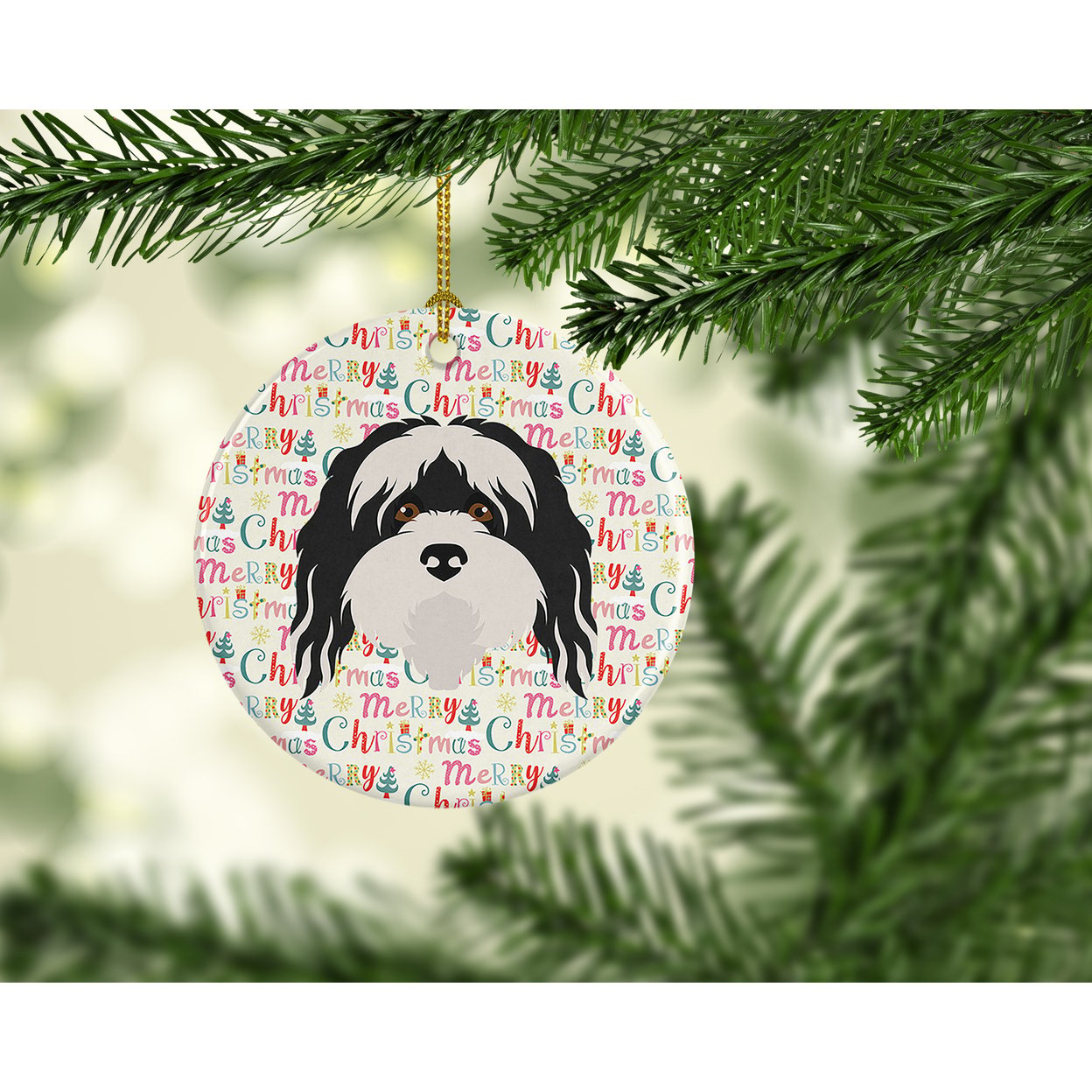Tibetan Terrier Merry Christmas Ceramic Ornament 2.8 in x 2.8 in