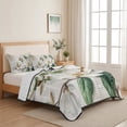 thumbnail image 5 of Twin XL Quilt Set 68''x98'', Flowers Leaves Lightweight Bedspread Coverlet Set with 2 Pillow Shams, Farmhouse White Botanical Magnolia Retro Breathable All Season Quilt Bedding for Dorm/Guest Room, 5 of 9