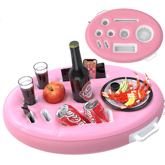 Pink Inflatable Floating Drink Holder with 9 Holes Floating Drink Holder Inflatable Drink Floating Cooler for Pool Swim Beach Party Accessory